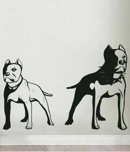 Vinyl Wall Decal Sticker Gangsta PitBull Dog Duo  