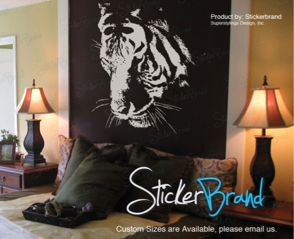Vinyl Wall Decal Sticker Large Tiger Face 65x50 White  